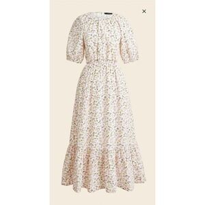 J.Crew Floral Cotton Poplin‎ Puff Sleeve Cutout Back Midi Dress Pink White sz 16